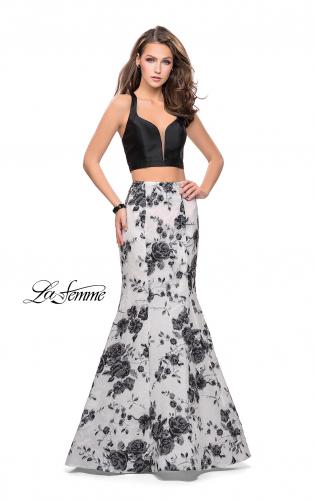 Picture of: Floral Two Piece Prom Gown with Strappy Back in Ivory Multi, Style: 25756, Main Picture