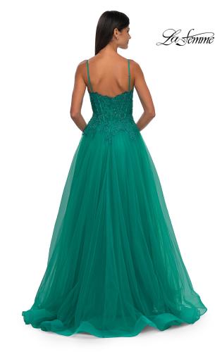 Picture of: Lace and Tulle A-line Prom Dress with High Slit in Jade , Style: 32646, Detail Picture 8