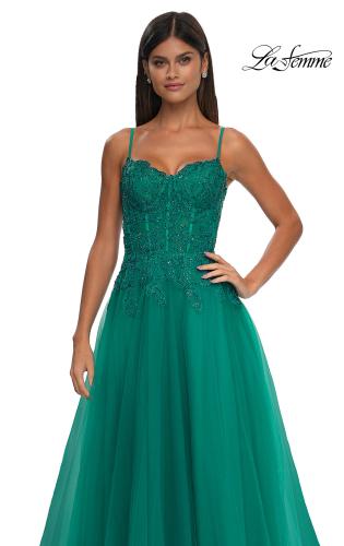 Picture of: Lace and Tulle A-line Prom Dress with High Slit in Jade , Style: 32646, Detail Picture 21
