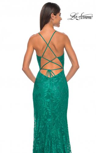 Picture of: Rhinestone Lace Embellished Prom Dress with High Side Slit in Bright Colors in Jade, Style: 32308, Detail Picture 7