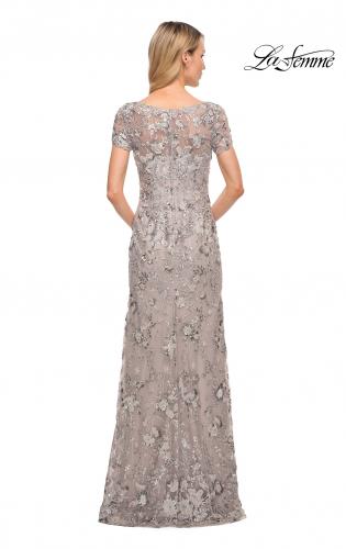 Picture of: Glamorous Beaded Lace Column Dress with Short Sleeves in Purple, Style: 30053, Back Picture