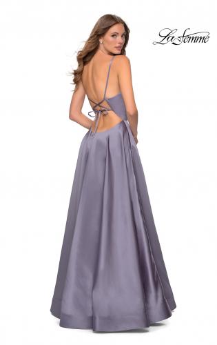 strappy back fitted satin evening dress la femme
