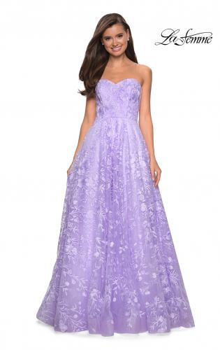 Picture of: Strapless A-Line Gown with Floral Embroidery in Lavender, Style: 27746, Main Picture