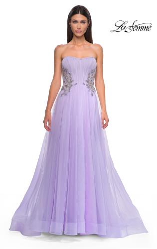 Picture of: Tulle A-line Prom Dress with Beautiful Rhinestone Side Detail in Lavender , Style 32767, Detail Picture 8