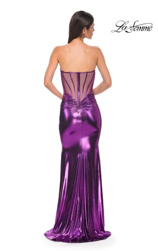 Picture of: Pretty Metallic Jersey Ruched Dress with Sweetheart Neckline in Lavender , Style 32806, Detail Picture 10