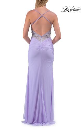 Picture of: Embroidered Corset Gown with Sheer Bodice and High Slit in Lavender, Style: 33783, Detail Picture 18
