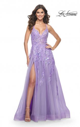 Picture of: Fabulous A-Line Gown Embellished with Sequin Beaded Applique in Lavender, Style: 32032, Detail Picture 1