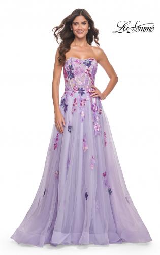 Picture of: Strapless A-Line Gown with Multi Color Sequin Lace Detail in Lavender, Style: 32156, Detail Picture 1