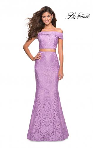 Picture of: Lace Two Piece Off the Shoulder Dress with Rhinestones in Lavender, Style: 27443, Detail Picture 2