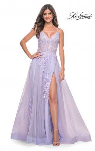 Picture of: A-Line Tulle Prom Dress with Scattered Lace Applique in Lavender, Style: 31939, Detail Picture 2