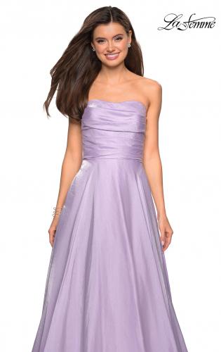 Picture of: Strapless Satin Gown with Ruching and Pockets in Lavender, Style: 27130, Detail Picture 6