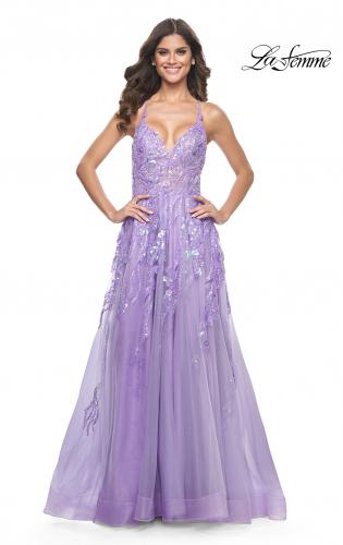 Picture of: Fabulous A-Line Gown Embellished with Sequin Beaded Applique in Lavender, Style: 32032, Detail Picture 7