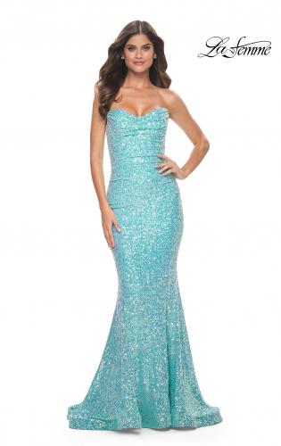 Picture of: Strapless Sweetheart Mermaid Sequin Prom Gown in Light Aqua, Style: 32092, Main Picture