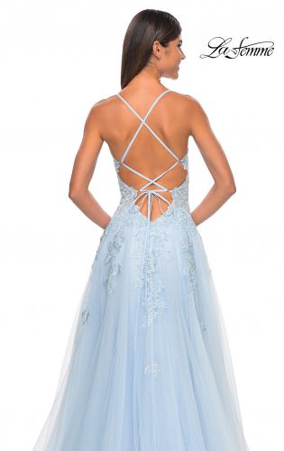 Picture of: A-Line Tulle Dress with Rhinestone Embellished Lace Applique in Light Colors in Light Blue, Style: 32438, Detail Picture 10