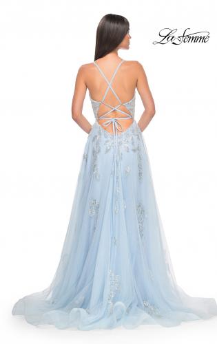 Picture of: Two Tone Tulle A-Line Prom Dress with Floral Beaded Detail in Light Blue, Style: 32090, Detail Picture 11
