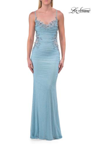 Picture of: Rhinestone Embellished Gown with Open Back in Light Blue, Style: 33856, Detail Picture 14
