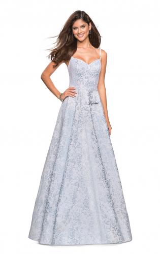 Picture of: Floral Print Long Sweetheart Prom Dress in Light Blue, Style: 27162, Detail Picture 1