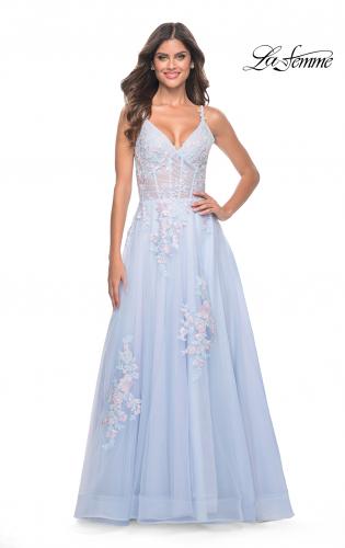 Picture of: A-Line Tulle Prom Dress with Scattered Lace Applique in Light Blue, Style: 31939, Detail Picture 4