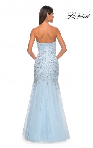Picture of: Rhinestone and Beaded Print Mermaid Prom Gown with Sweetheart Neck in Light Blue, Style: 32197, Detail Picture 5