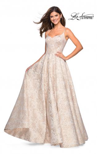 Picture of: Floral Print Long Sweetheart Prom Dress in Light Gold, Style: 27162, Main Picture