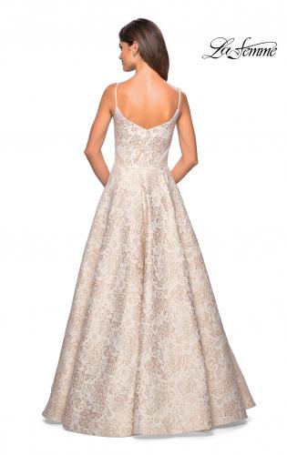 Picture of: Floral Print Long Sweetheart Prom Dress in Light Gold, Style: 27162, Back Picture