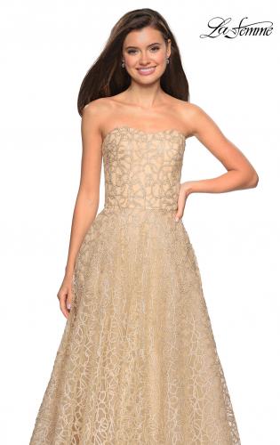 gold strapless gown