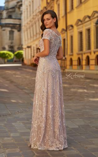 Picture of: Short Sleeve Embroidered A-Line Gown with Illusion Neckline in Light Mauve, Style: 31838, Back Picture