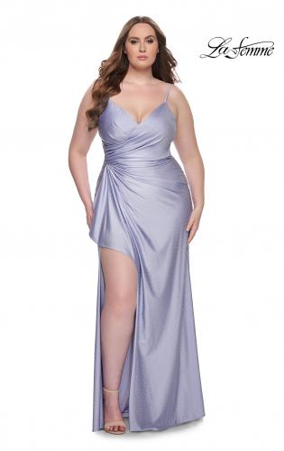 Picture of: Rhinestone Embellished Jersey Dress with Lace Illusion Back in Light Periwinkle, Style: 31309, Detail Picture 1