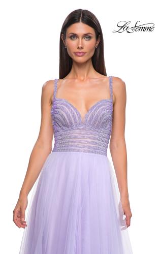 Picture of: Gorgeous Line Rhinestone Top Dress with A-line Tulle Skirt in Light Periwinkle, Style 32714, Detail Picture 8
