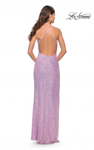 Picture of: Ruched Sequin Prom Dress with High Side Slit in Light Periwinkle, Style: 31405, Back Picture
