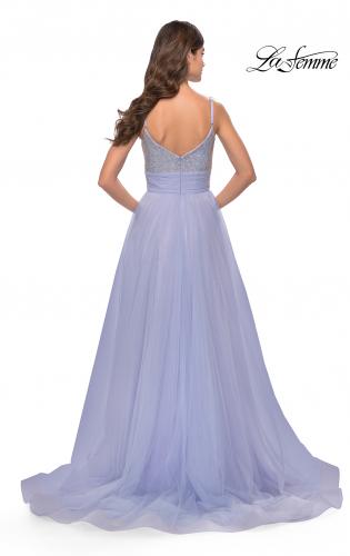 Picture of: Tulle Gown with Full Skirt and Rhinestone Bodice in Bright Colors in Light Periwinkle, Style: 31433, Back Picture