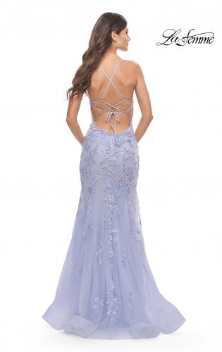 Picture of: Beautiful Mermaid Gown with Sequin Lace Details in Light Periwinkle, Style: 31581, Back Picture