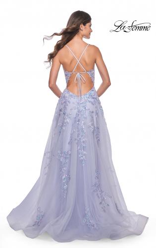 Picture of: Gorgeous Pastel Sequin Beaded Floral A-Line Tulle Dress in Light Periwinkle, Style: 32349, Back Picture