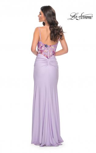 Picture of: Jersey Dress with Illusion Sequin Lace Bustier Top in Purple, Style: 32419, Back Picture