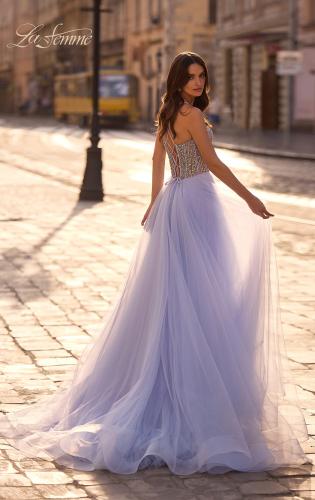 Picture of: Rhinestone Embellished Corset with Lace Up Back and Tulle Skirt in Light Periwinkle, Style 32703, Back Picture