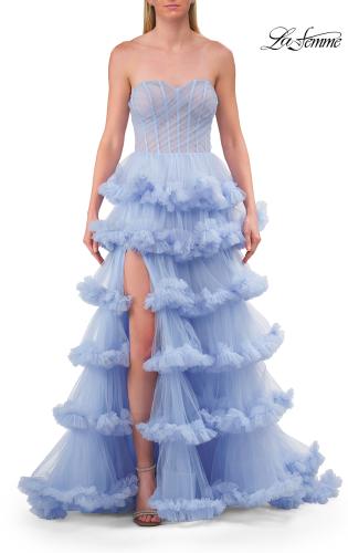 Picture of: Fabulous Tiered Ruffle Skirt Prom Dress with Strapless Top in Light Periwinkle, Style: 33717, Detail Picture 18