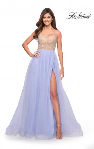 Picture of: Tulle Ball Gown with Jeweled Top and Pockets in Light Periwinkle, Style: 30697, Detail Picture 1