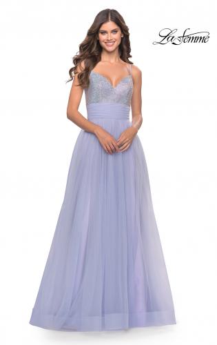 Picture of: Tulle Gown with Full Skirt and Rhinestone Bodice in Bright Colors in Light Periwinkle, Style: 31433, Detail Picture 1
