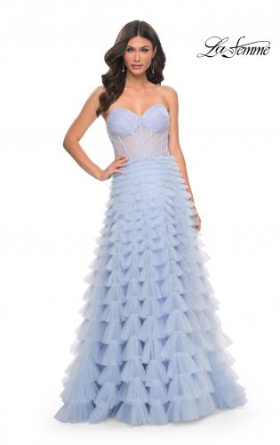 Picture of: A-Line Ruffle Tulle Prom Dress with Sweetheart Top in Purple, Style: 32447, Detail Picture 1