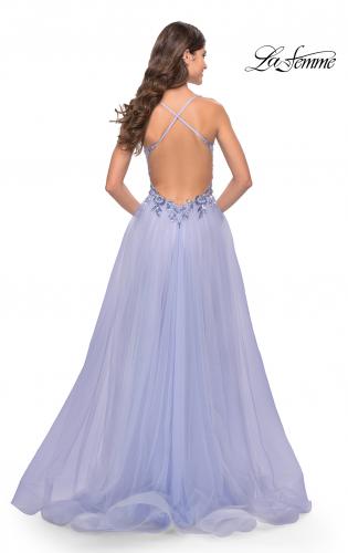 Picture of: Tulle A-Line Gown with Sheer Bodice and Beaded Lace Detail in Light Periwinkle, Style: 31369, Detail Picture 2