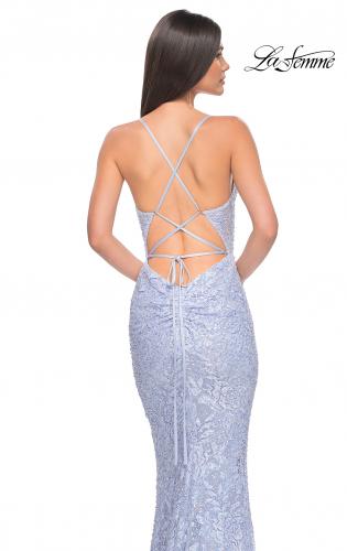 Picture of: Beaded Lace Long Dress with Illusion Bodice in Light Periwinkle, Style: 32434, Detail Picture 2