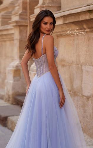 Picture of: Tulle A-line Prom Dress with Rhinestone Detail on Corset Top in Light Periwinkle, Style 32675, Detail Picture 2