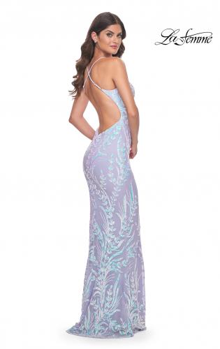 Picture of: Fitted Print Sequin Pastel Prom Dress in Light Periwinkle, Style: 31944, Detail Picture 3