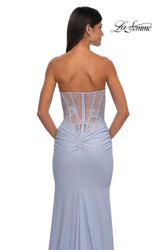 Picture of: Strapless Prom Dress with Illusion Top and Unique Lace Details in Light Periwinkle, Style: 33031, Detail Picture 4