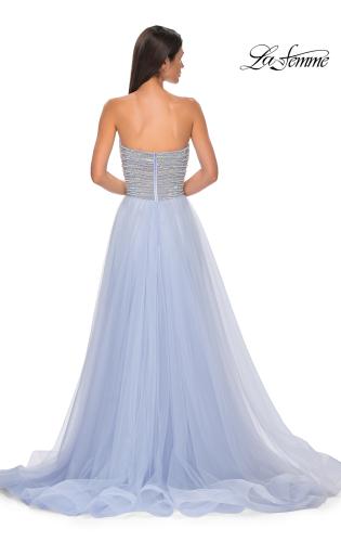 Picture of: Beautiful A-line Tulle Prom Dress with Pearl and Rhinestone Bodice in Light Periwinkle, Style 32875, Detail Picture 6