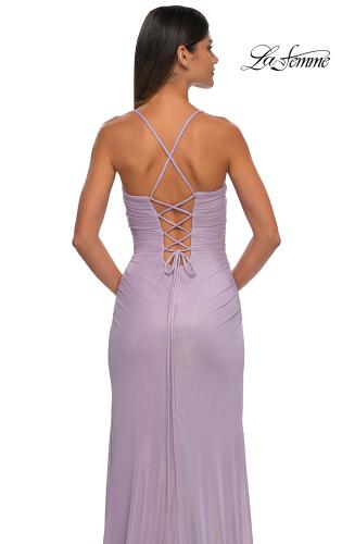 Picture of: Pastel Prom Dress with Metallic Fabric and Lace Up Back in Light Periwinkle, Style: 32964, Detail Picture 6