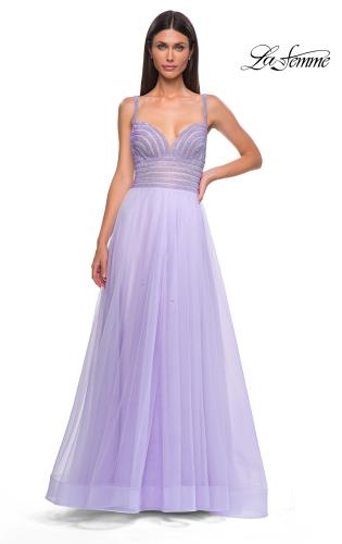 Picture of: Gorgeous Line Rhinestone Top Dress with A-line Tulle Skirt in Light Periwinkle, Style 32714, Detail Picture 7