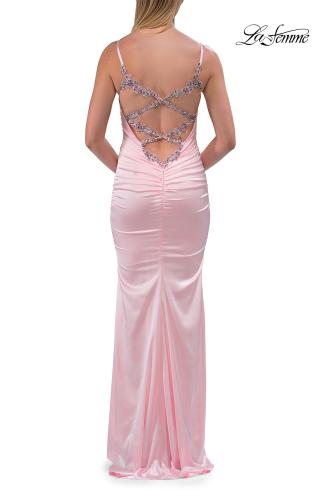 Picture of: Fitted Satin Gown with Jeweled Back Straps in Light Pink, Style: 33798, Detail Picture 10
