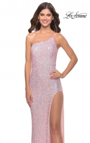 Picture of: Elegant Soft Sequin One Shoulder Long Dress in Light Pink, Style: 31212, Detail Picture 4