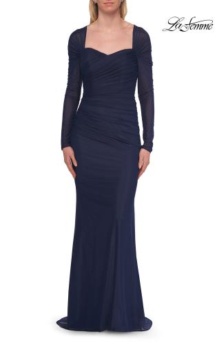 Picture of: Long Sleeve Net Jersey Gown with Sweetheart Neckline in Marine Blue, Style: 33575, Detail Picture 8